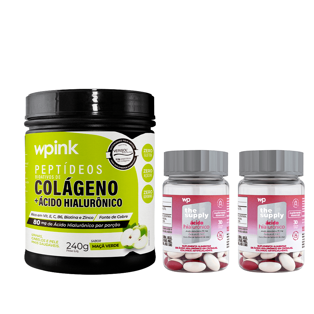 colágeno de maçã verde - 240g + 2 ácidos hialurônicos - wp