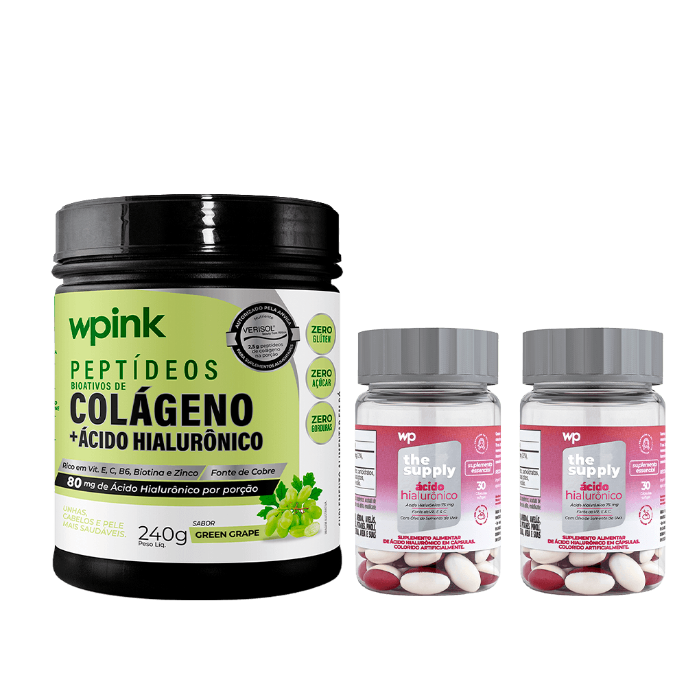 colágeno de uva verde - 240g + 2 ácidos hialurônicos - wp